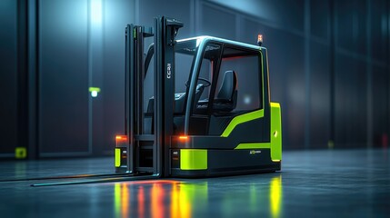 A modern electric forklift designed for industrial use in warehouses.