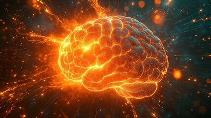 A brain with a bright orange glow