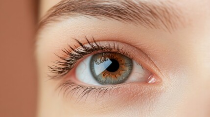 Obraz premium close-up of an irritated red eye neutral background in soft lighting