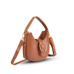 Women's luxury handbag, brown handbag purse, leather bag isolated on white background