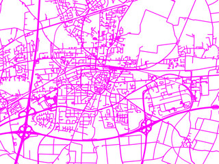 Neon Style Road Map overlay of Unna, Germany in in Bright Pink.