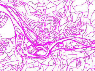 Neon Style Road Map overlay of Volklingen, Germany in in Bright Pink.