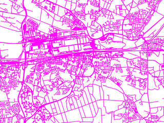 Neon Style Road Map overlay of Wolfsburg, Germany in in Bright Pink.