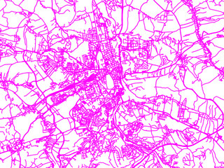 Neon Style Road Map overlay of Zwickau, Germany in in Bright Pink.