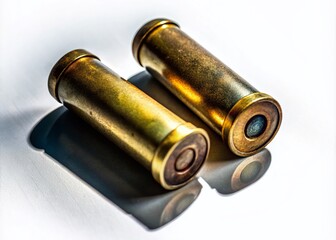 Surreal Detail of WWII German Single-Shot Flare Gun Cartridges on White Background with Vintage Aesthetic and Historical Significance Captured in Artistic Composition