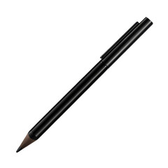 A sleek black pencil with a pointed tip and a clip for easy attachment.