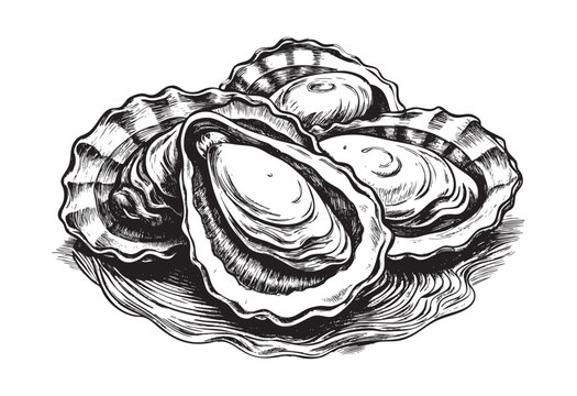 oysters  shell sketch hand dawn drawing vector illustration