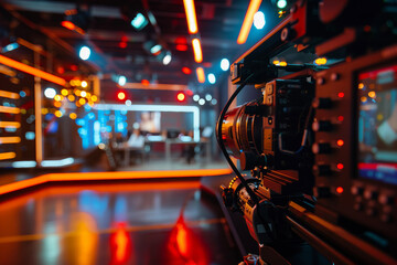 Generative AI Modern TV Studio for News with camera Reporting and Live Show