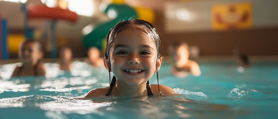 Joyful Children s Swimming Pool Activity with Vibrant Splashing Fun   Young Kids Enjoying Refreshing Water Play and Energetic Exercise in a Cheerful Playful Environment