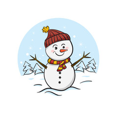 Vector cute snowman symbolizing Christmas in winter and isolated on a white background