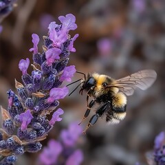 Bumblebee on Purple Lavender Flower