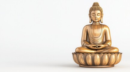 Elegant wooden Buddha statue in a serene lotus position on a simple background
