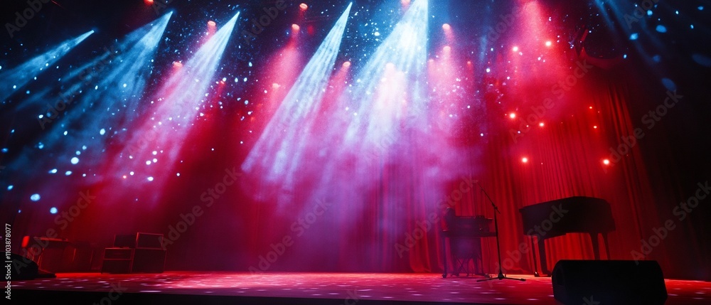 Poster captivating ambient lighting on a stage with soft glows and subtle hues adding depth and atmosphere 