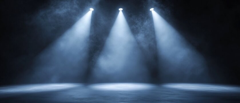 Dramatic concert stage with multiple crisscrossing spotlights creating an electrifying and theatrical ambiance to enhance the performance and captivate the audience