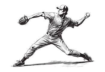 Naklejka premium baseball player pitcher throw the ball sketch hand dawn drawing vector illustration