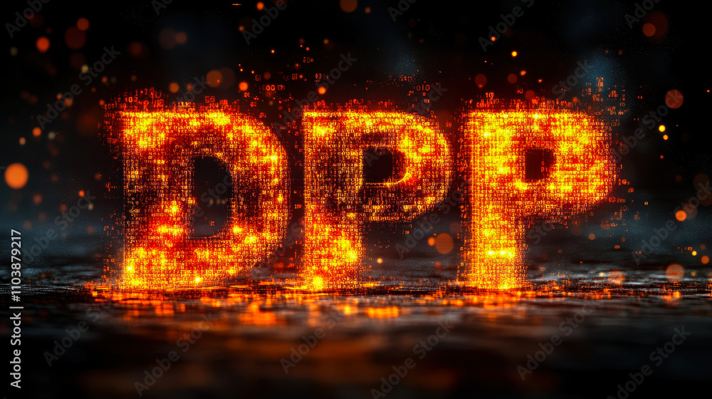 Poster binary code streams forming dpp digital product passport with tech elements