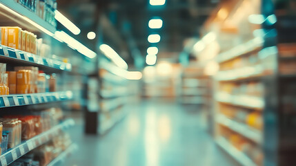 supermarket store aisle interior abstract blurred background