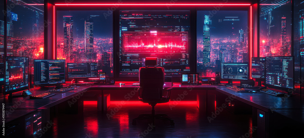 Poster high-tech control room for ai-driven digital security solutions and data protection