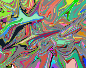 abstract pattern with lines, colorful swirl of vivid hues, including blue, pink, green, yellow, and red, with hints of gray and brown. 