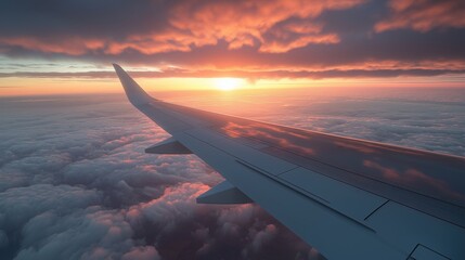Obraz premium Closed-up of airplane wing and flaps during flight, sky backdrop, ample copy space, more clarity with clear light and sharp focus, high detailed.