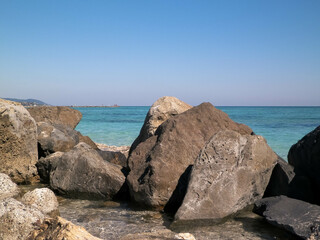 Fototapeta premium Stones on beach in Vada, Italy.