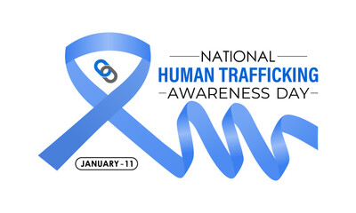 National Human Trafficking Awareness Day on January 11th. Silhouette of hand with broken chain and Realistic Ribbon. Banner poster, flyer and background design template. Vector illustration. Eps 10.