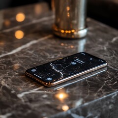Modern Smartphone on Marble Surface with Coffee Mug