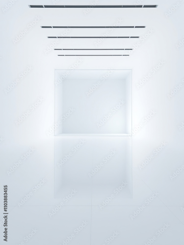Poster empty white box isolated on white with reflection, minimalist design, isolated object