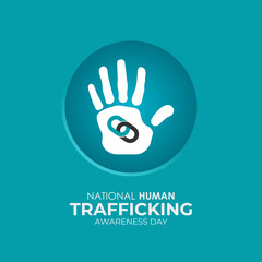 National Human Trafficking Awareness Day on January 11th. Silhouette of hand with broken chain and Realistic Ribbon. Banner poster, flyer and background design template. Vector illustration. Eps 10.