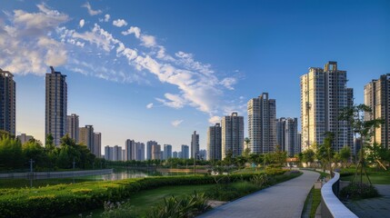 Naklejka premium Modern cityscape panoramic background a photograph