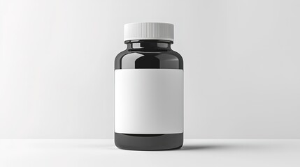 Fototapeta premium A simple, dark bottle with a white label, set against a clean, neutral background, suitable for product branding or display.
