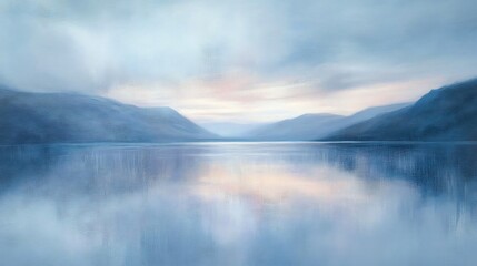 Fototapeta premium Tranquil Lake Serenity: Misty Mountain Reflections