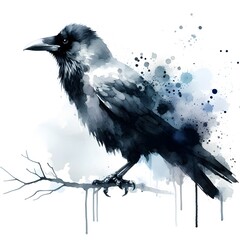 Fototapeta premium 흰 배경, 까마귀, 수채화, jpeg (white background, crow, water colour, jpeg)