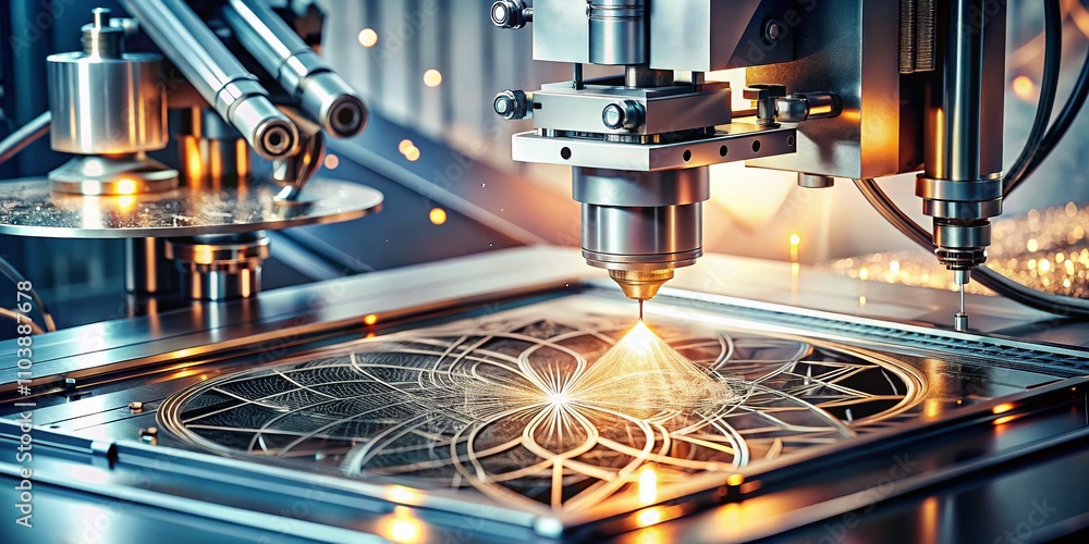 Poster surreal vision: high-tech camera engraving machine capturing intricate details of precision workpiec