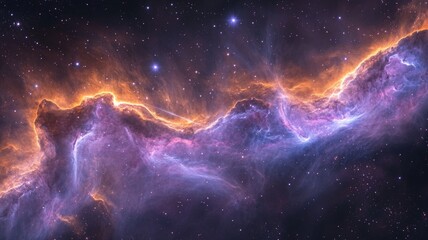 Fototapeta premium Abstract visualization of deep space nebula, soft swirling patterns of purple and blue dust clouds