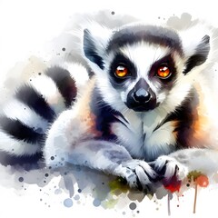 Obraz premium 흰 배경, 알락꼬리 여우원숭이, 수채화, jpeg (white background, Ring tailed lemur, water colour, jpeg)