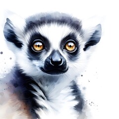 Fototapeta premium 흰 배경, 알락꼬리 여우원숭이, 수채화, jpeg (white background, Ring tailed lemur, water colour, jpeg)