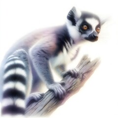 Fototapeta premium 흰 배경, 알락꼬리 여우원숭이, 파스텔화, jpeg (white background, Ring tailed lemur, pastel painting, jpeg)