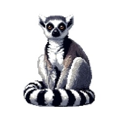 Fototapeta premium 알락꼬리 여우원숭이, 픽셀아트, jpeg (Ring tailed lemur, pixel art, jpeg)