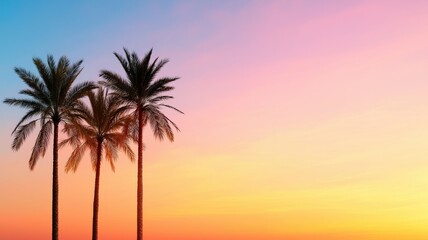 Obraz premium environmental consideration conservation nature concept. Serene sunset with palm trees against a colorful sky.
