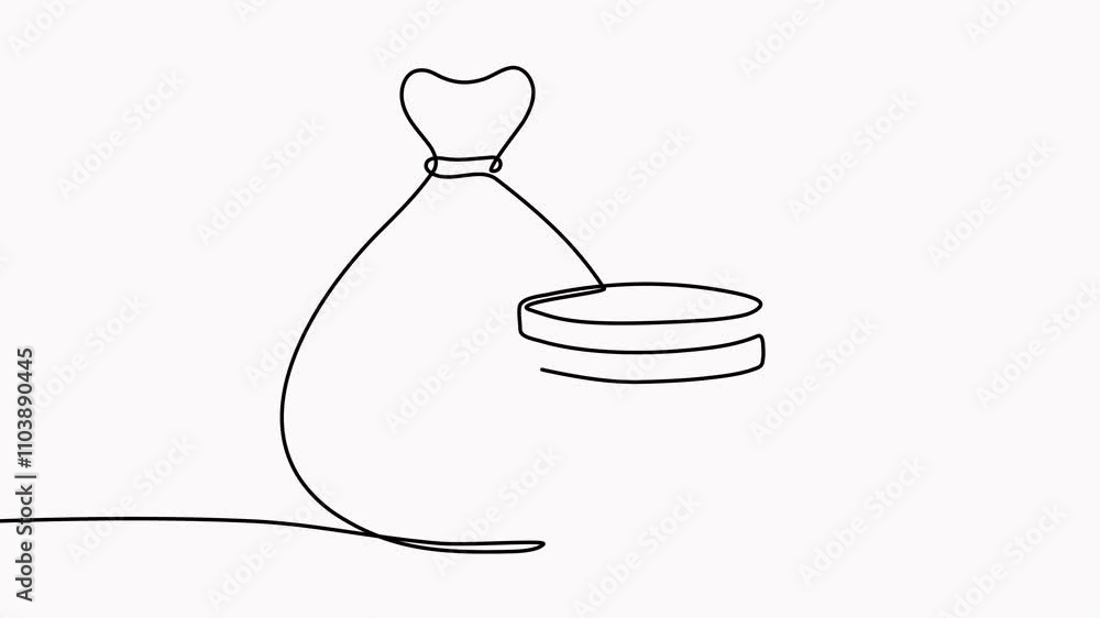 Poster money bag with coins stack continuous line drawing animation. business symbol concept animated video
