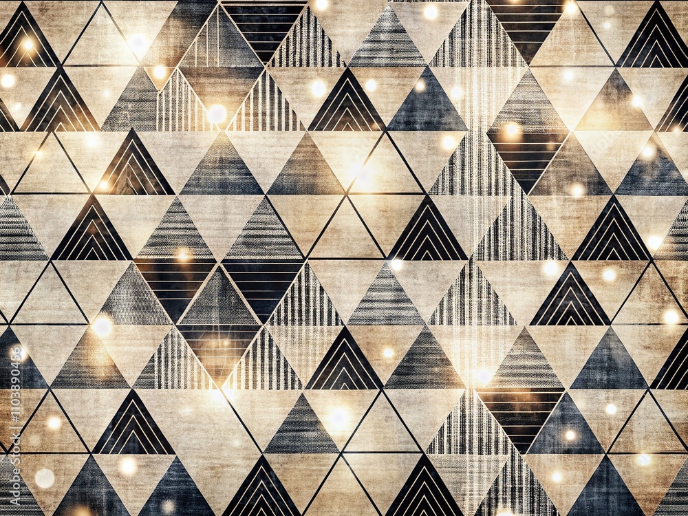 Poster textured geometric mid-century modern background pattern with hand-drawn black and white lines and t
