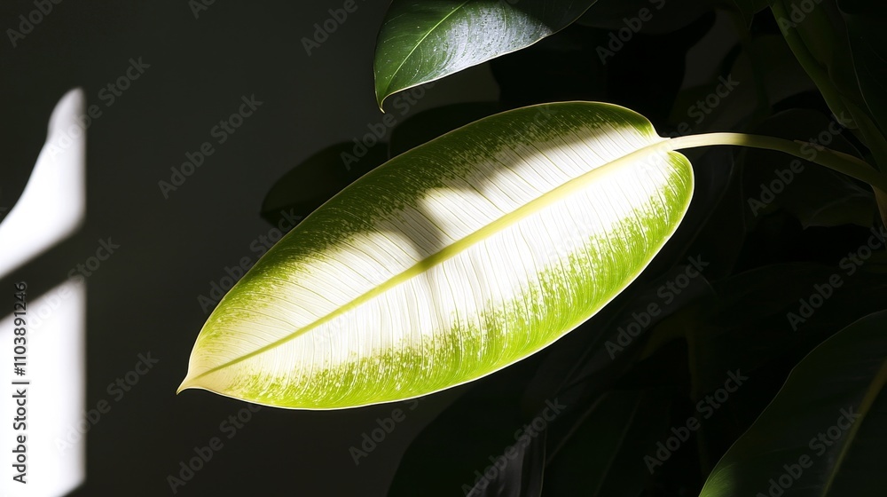 Aufkleber elegant green leaf in soft natural light showcasing unique texture and subtle color variation
