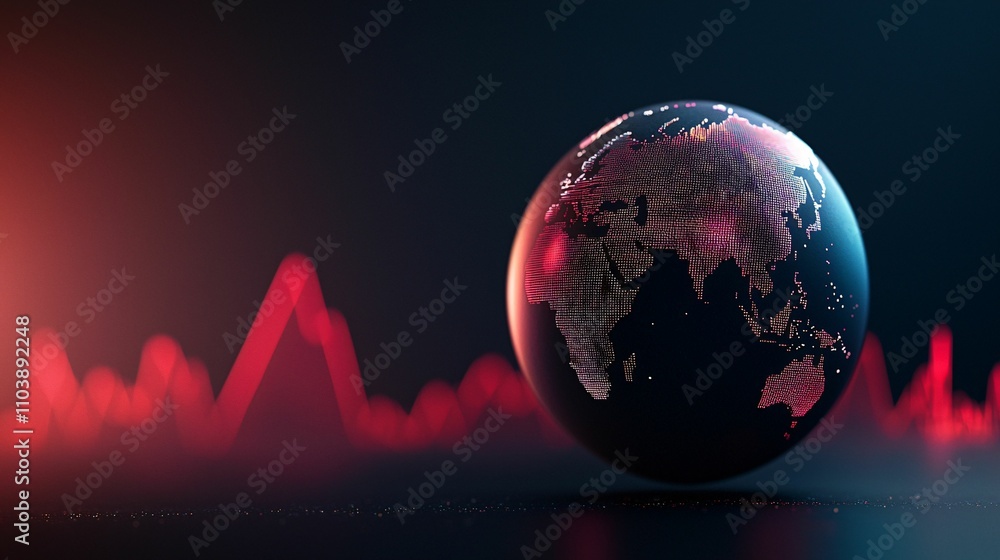 Poster rates and value appreciation. 3d globe with financial data trends on a dark background.