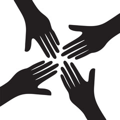 Four helping hands silhouette vector art and illustration design.