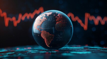 Rates and value appreciation. A globe with digital data trends and graphs in the background.