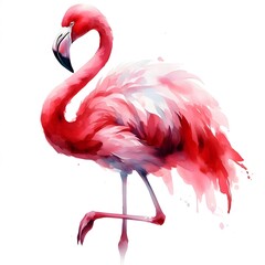 흰 배경, 홍학, 수채화 (white background, Flamingo, water colour)