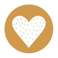 A stylized heart icon with a textured pattern, set against a circular background.