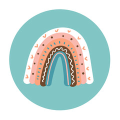A whimsical illustration of a rainbow with soft colors and decorative elements.