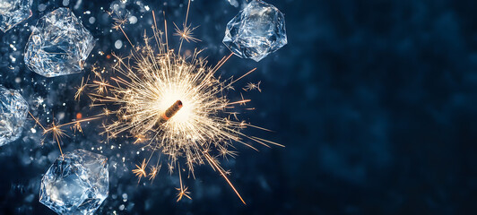 Silvester Festival Party New Year 2025 Fireworks background banner panorama - firework and sparklers on rustic dark blue night sky texture